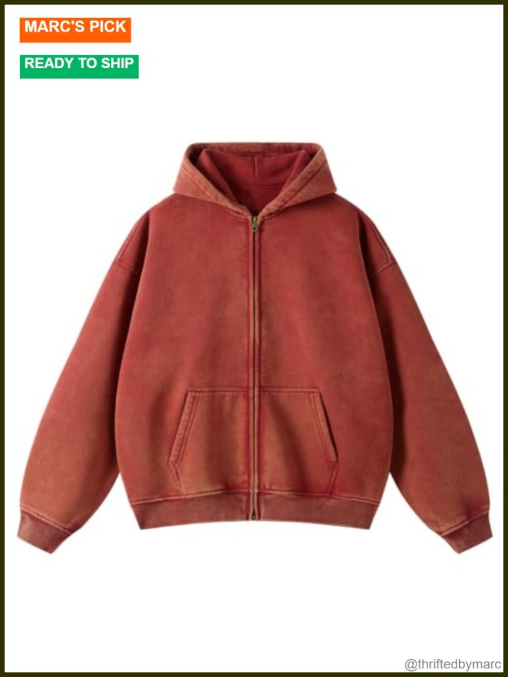 Unisex Zip Up Hoodie Oversized Acid Wash Long Sleeve with Pockets